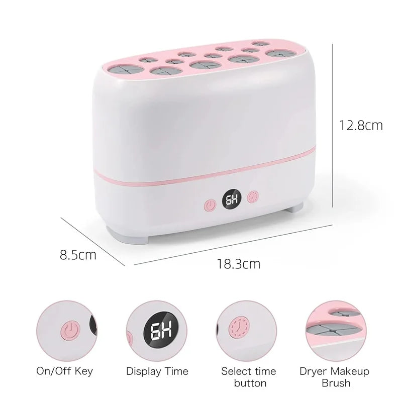 12 Holes Makeup Brushes Dryer Electric Cosmetic Brush Drying Machine Automatic Cosmetic Puff Makeup Tools Cleaner and Dryer Tool - LOCKDEALZ