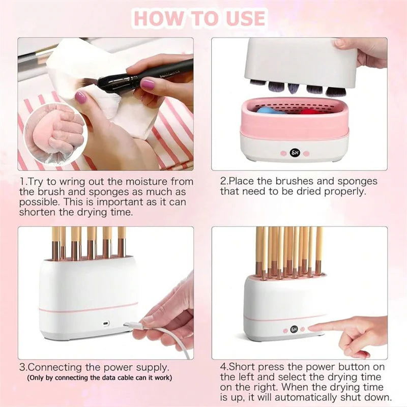 12 Holes Makeup Brushes Dryer Electric Cosmetic Brush Drying Machine Automatic Cosmetic Puff Makeup Tools Cleaner and Dryer Tool - LOCKDEALZ