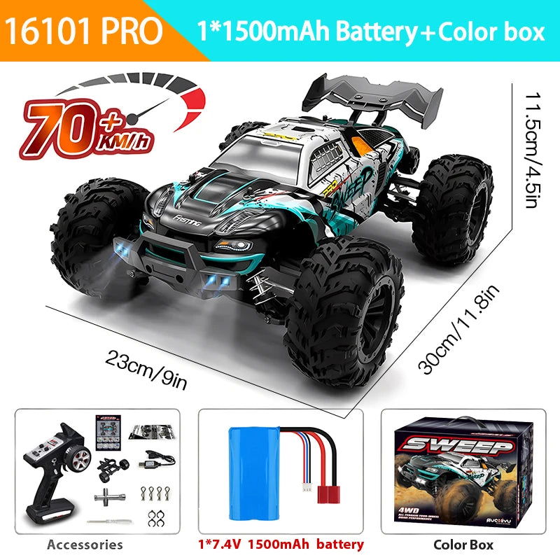 1:16 70KM/H Or 50KM/H 4WD RC Car With LED Remote Control Cars High Speed Drift Monster 4x4 Truck for Kids vs Wltoys 144001 Toys - LOCKDEALZ
