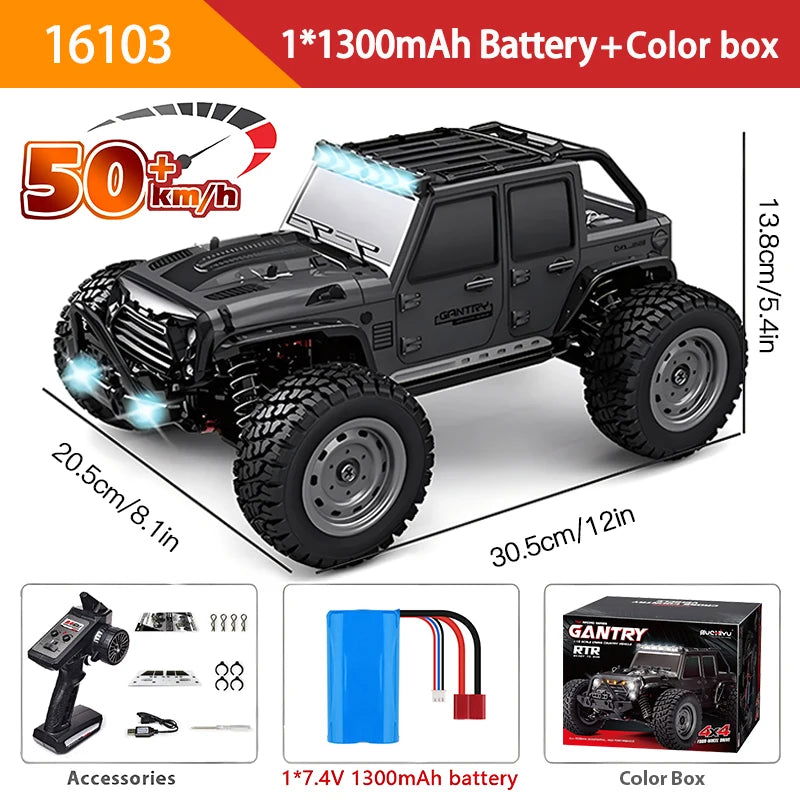 1:16 70KM/H Or 50KM/H 4WD RC Car With LED Remote Control Cars High Speed Drift Monster 4x4 Truck for Kids vs Wltoys 144001 Toys - LOCKDEALZ