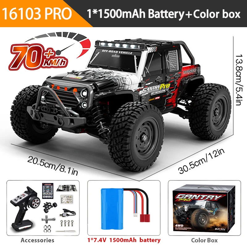 1:16 70KM/H Or 50KM/H 4WD RC Car With LED Remote Control Cars High Speed Drift Monster 4x4 Truck for Kids vs Wltoys 144001 Toys - LOCKDEALZ