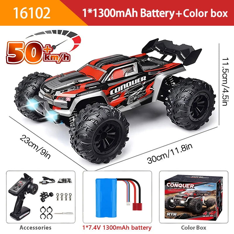 1:16 70KM/H Or 50KM/H 4WD RC Car With LED Remote Control Cars High Speed Drift Monster 4x4 Truck for Kids vs Wltoys 144001 Toys - LOCKDEALZ