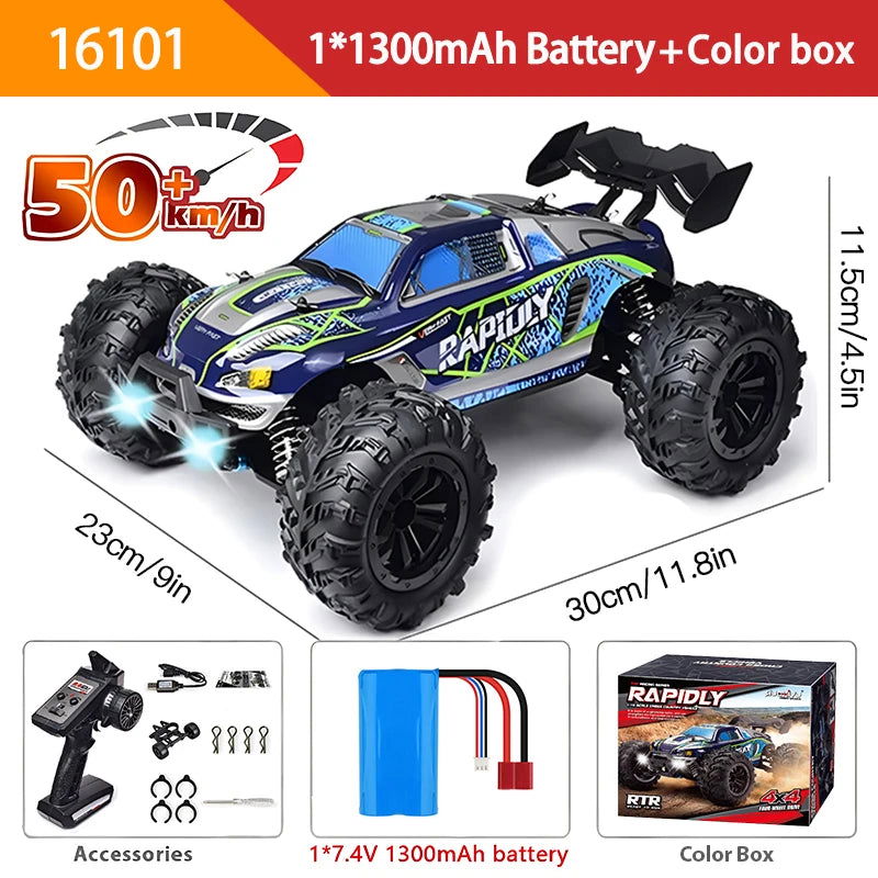 1:16 70KM/H Or 50KM/H 4WD RC Car With LED Remote Control Cars High Speed Drift Monster 4x4 Truck for Kids vs Wltoys 144001 Toys - LOCKDEALZ