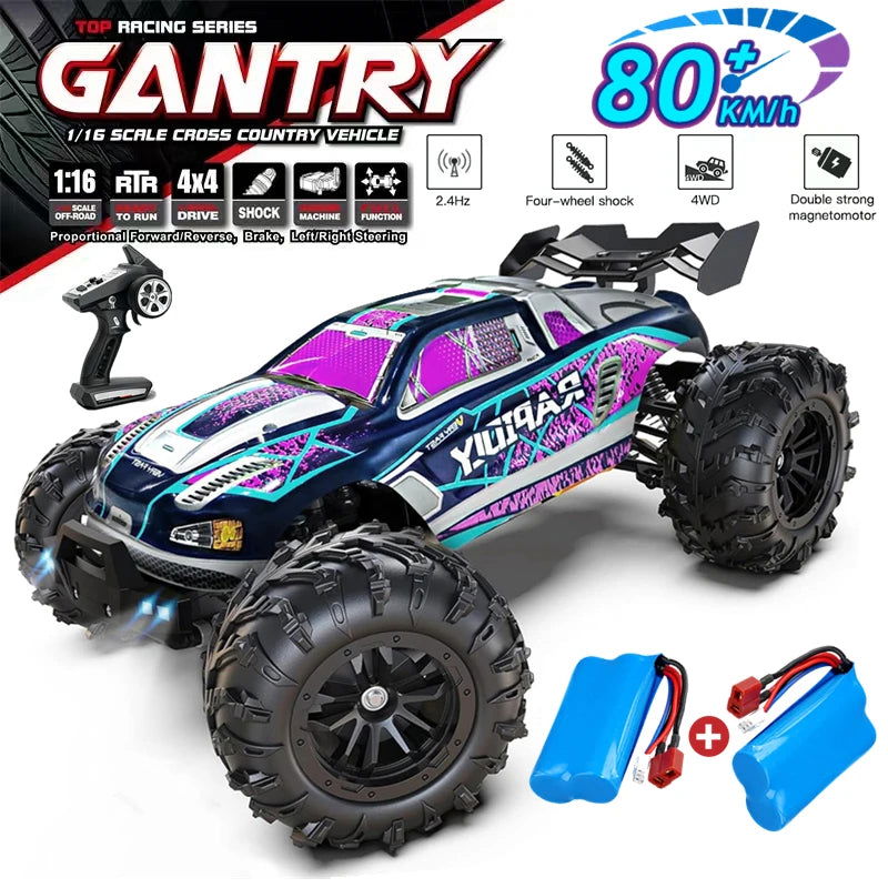 1:16 80km/h Brushless RC Drift Car With LED Lights 4WD Electric High Speed Racing Remote Control Monster Truck for Kids Adults - LOCKDEALZ