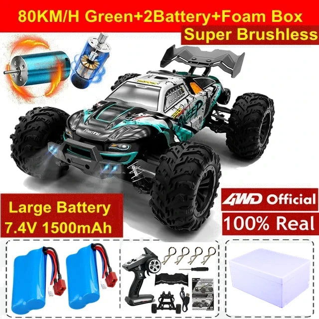 1:16 80km/h Brushless RC Drift Car With LED Lights 4WD Electric High Speed Racing Remote Control Monster Truck for Kids Adults - LOCKDEALZ
