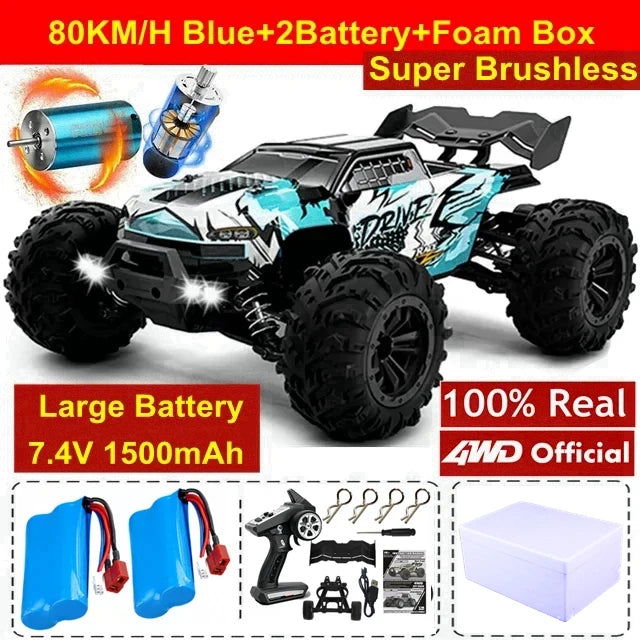 1:16 80km/h Brushless RC Drift Car With LED Lights 4WD Electric High Speed Racing Remote Control Monster Truck for Kids Adults - LOCKDEALZ