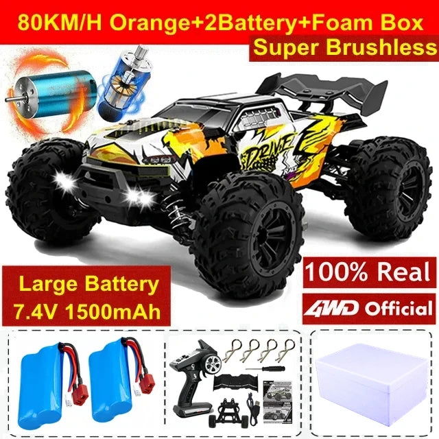 1:16 80km/h Brushless RC Drift Car With LED Lights 4WD Electric High Speed Racing Remote Control Monster Truck for Kids Adults - LOCKDEALZ