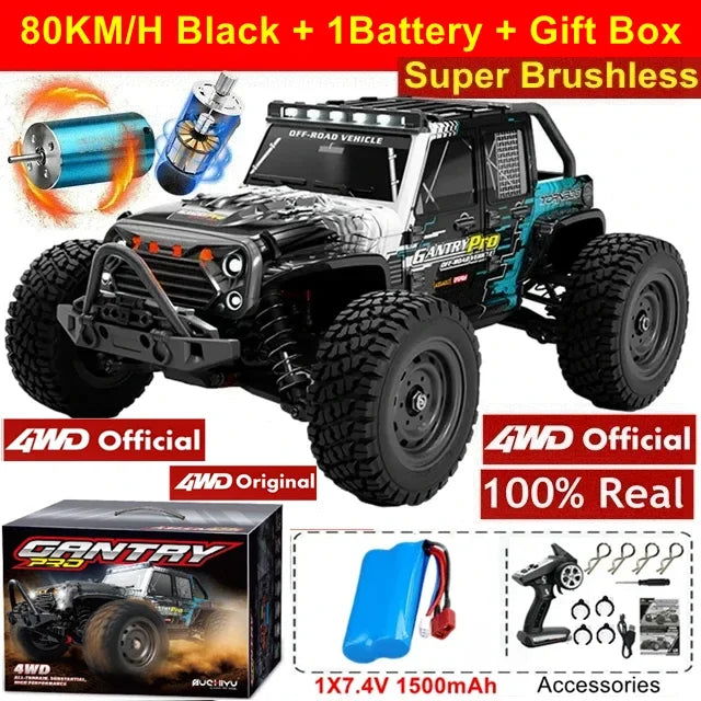 1:16 80km/h Brushless RC Drift Car With LED Lights 4WD Electric High Speed Racing Remote Control Monster Truck for Kids Adults - LOCKDEALZ