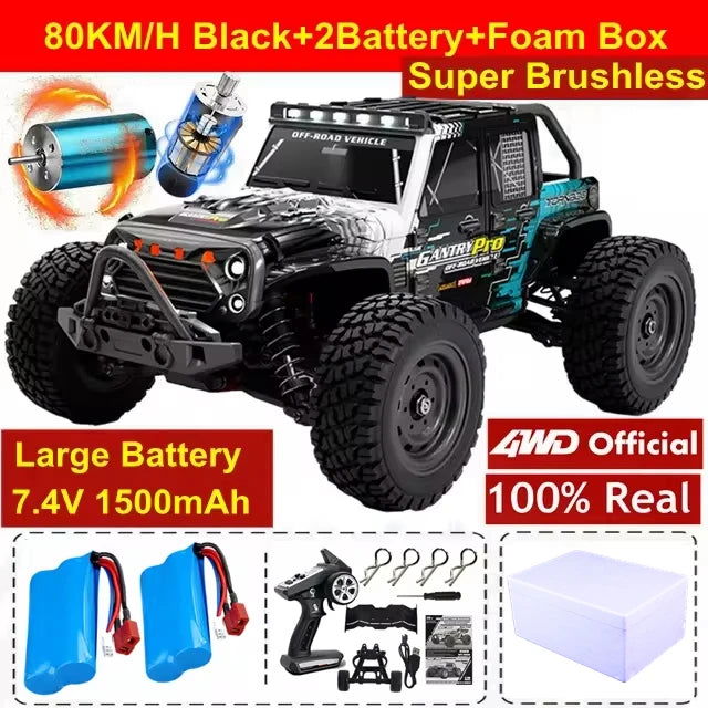 1:16 80km/h Brushless RC Drift Car With LED Lights 4WD Electric High Speed Racing Remote Control Monster Truck for Kids Adults - LOCKDEALZ