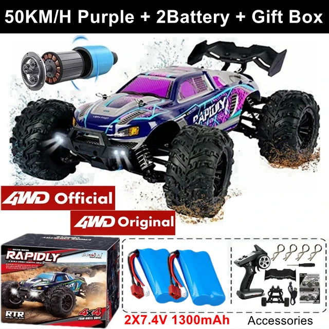 1:16 80km/h Brushless RC Drift Car With LED Lights 4WD Electric High Speed Racing Remote Control Monster Truck for Kids Adults - LOCKDEALZ