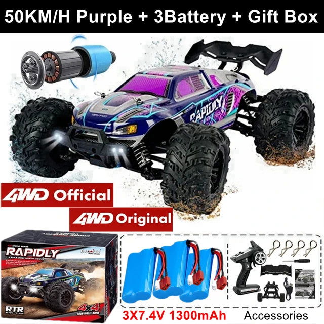 1:16 80km/h Brushless RC Drift Car With LED Lights 4WD Electric High Speed Racing Remote Control Monster Truck for Kids Adults - LOCKDEALZ