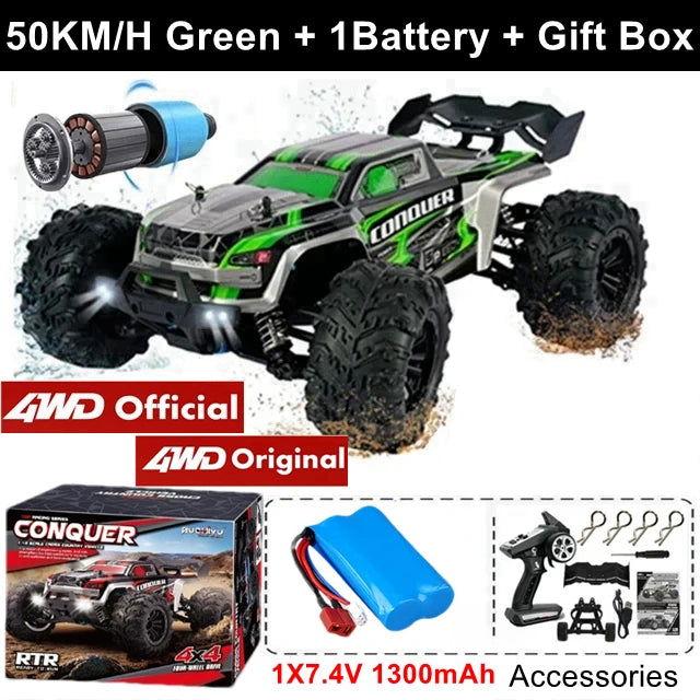 1:16 80km/h Brushless RC Drift Car With LED Lights 4WD Electric High Speed Racing Remote Control Monster Truck for Kids Adults - LOCKDEALZ