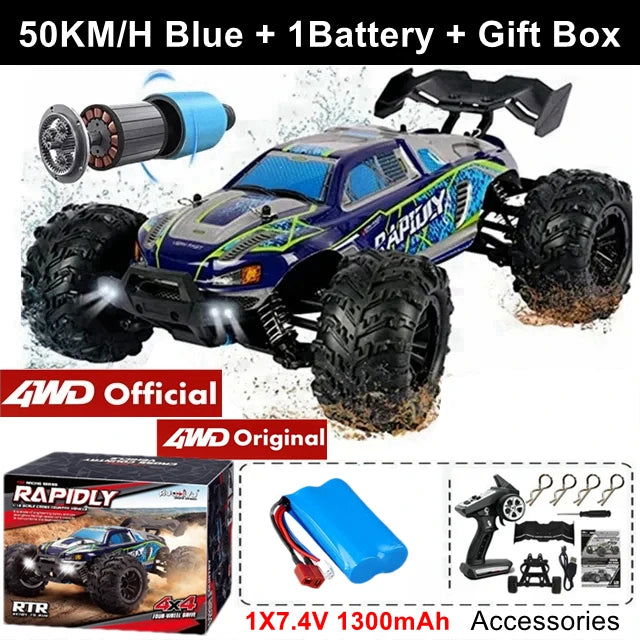 1:16 80km/h Brushless RC Drift Car With LED Lights 4WD Electric High Speed Racing Remote Control Monster Truck for Kids Adults - LOCKDEALZ