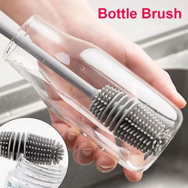 1 Silicone Milk Bottle Brush Cup Cleaner Glass Cleaner Kitchen Long Handled Beverage Bottle Glass Cup Cleaning Brush - LOCKDEALZ
