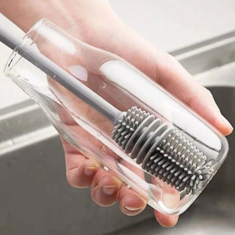 1 Silicone Milk Bottle Brush Cup Cleaner Glass Cleaner Kitchen Long Handled Beverage Bottle Glass Cup Cleaning Brush - LOCKDEALZ