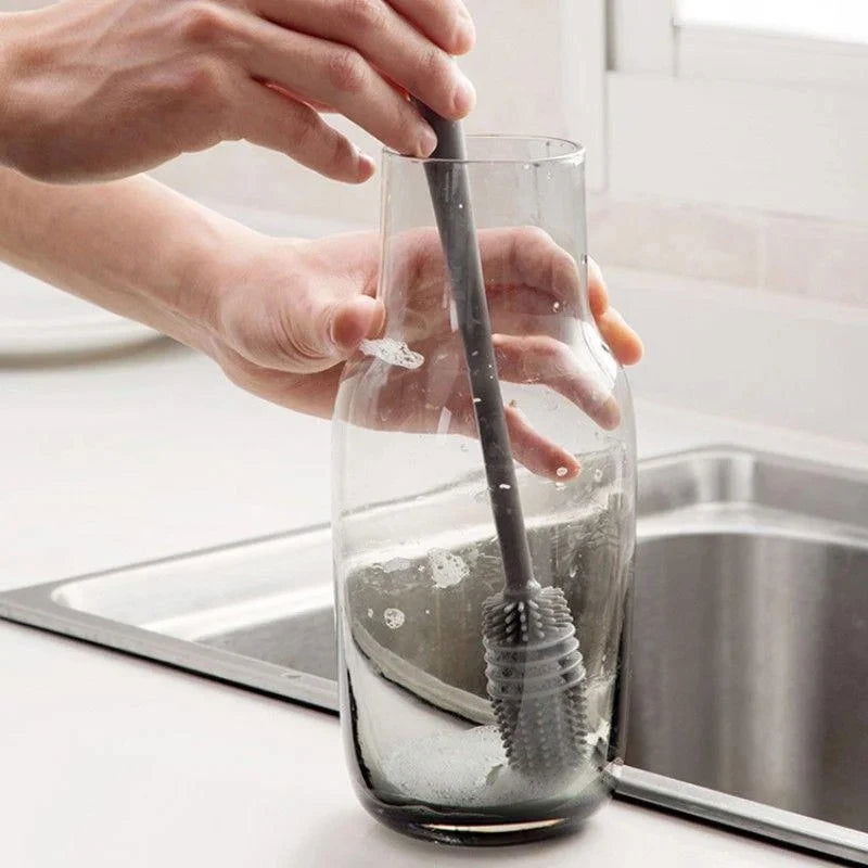 1 Silicone Milk Bottle Brush Cup Cleaner Glass Cleaner Kitchen Long Handled Beverage Bottle Glass Cup Cleaning Brush - LOCKDEALZ
