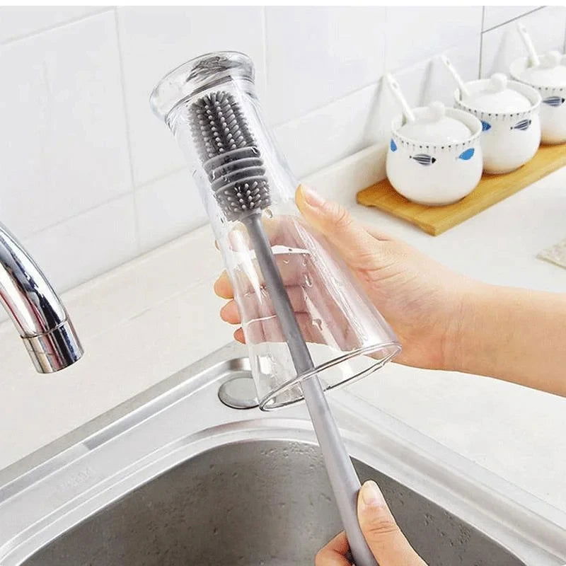 1 Silicone Milk Bottle Brush Cup Cleaner Glass Cleaner Kitchen Long Handled Beverage Bottle Glass Cup Cleaning Brush - LOCKDEALZ