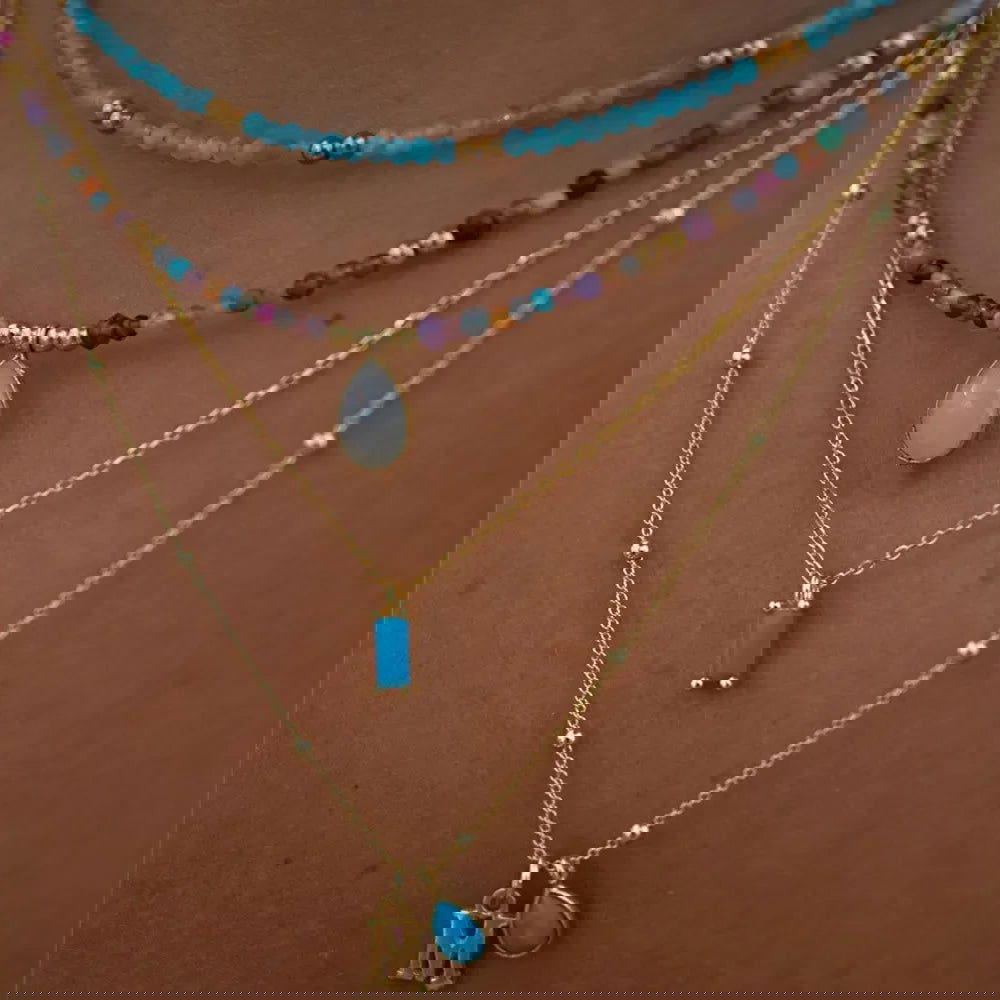 2023 Fashion Multilayer Boho Colorful Bead Chain Necklace For Women Female Crystal Water Drop Metal Letter Pendant Jewelry Gift - LOCKDEALZ