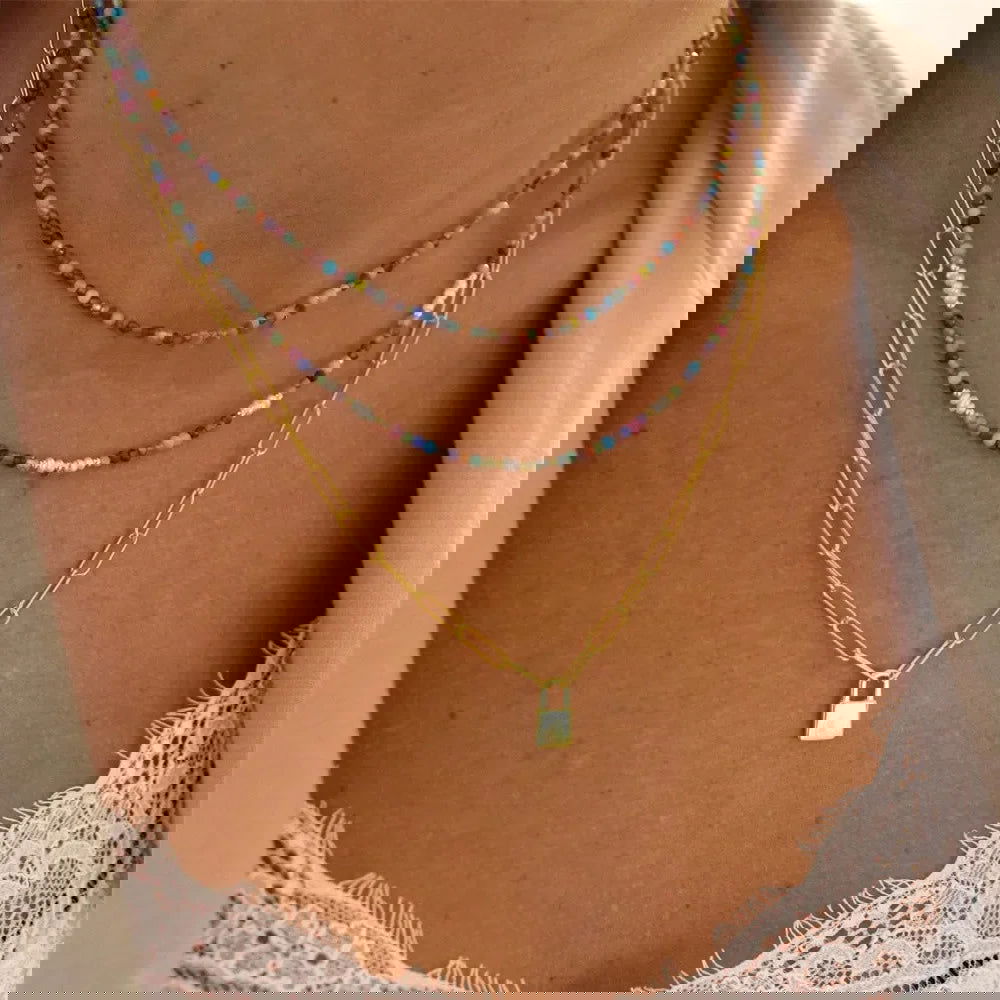 2023 Fashion Multilayer Boho Colorful Bead Chain Necklace For Women Female Crystal Water Drop Metal Letter Pendant Jewelry Gift - LOCKDEALZ