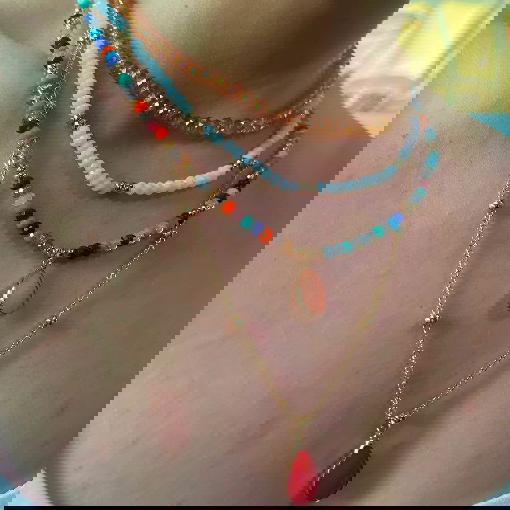 2023 Fashion Multilayer Boho Colorful Bead Chain Necklace For Women Female Crystal Water Drop Metal Letter Pendant Jewelry Gift - LOCKDEALZ