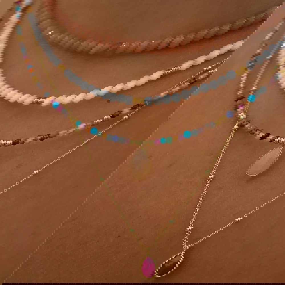 2023 Fashion Multilayer Boho Colorful Bead Chain Necklace For Women Female Crystal Water Drop Metal Letter Pendant Jewelry Gift - LOCKDEALZ