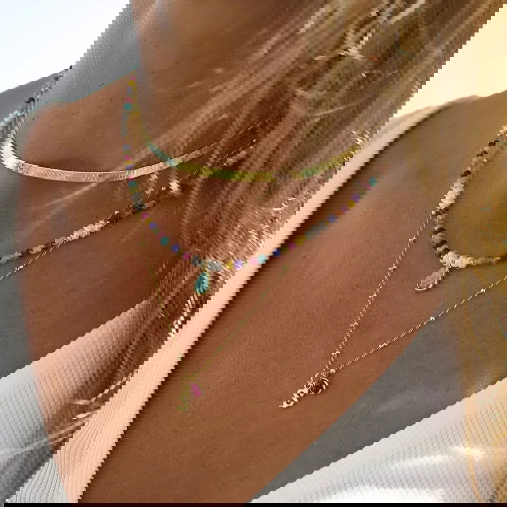 2023 Fashion Multilayer Boho Colorful Bead Chain Necklace For Women Female Crystal Water Drop Metal Letter Pendant Jewelry Gift - LOCKDEALZ