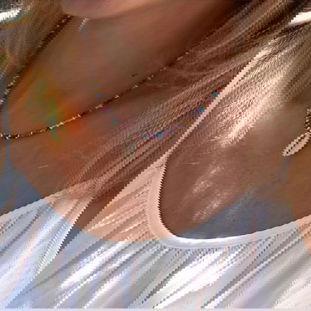 2023 Fashion Multilayer Boho Colorful Bead Chain Necklace For Women Female Crystal Water Drop Metal Letter Pendant Jewelry Gift - LOCKDEALZ