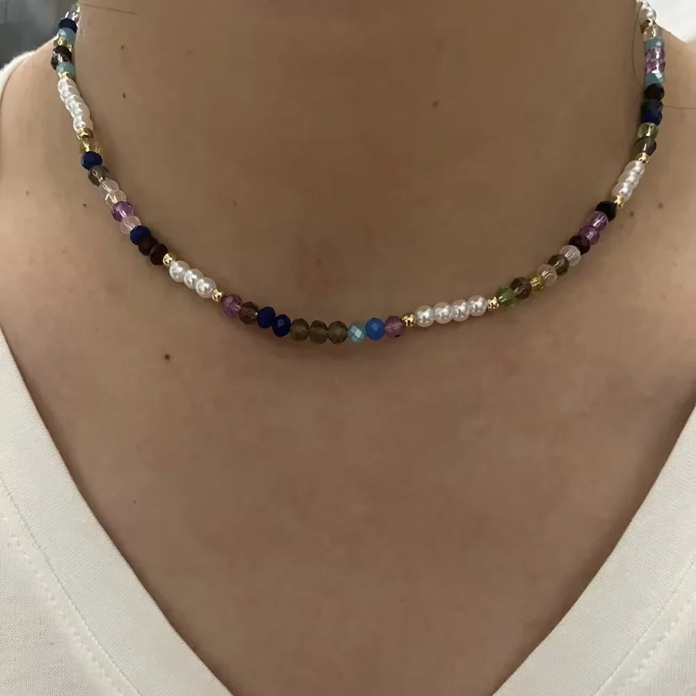 2023 Fashion Multilayer Boho Colorful Bead Chain Necklace For Women Female Crystal Water Drop Metal Letter Pendant Jewelry Gift - LOCKDEALZ