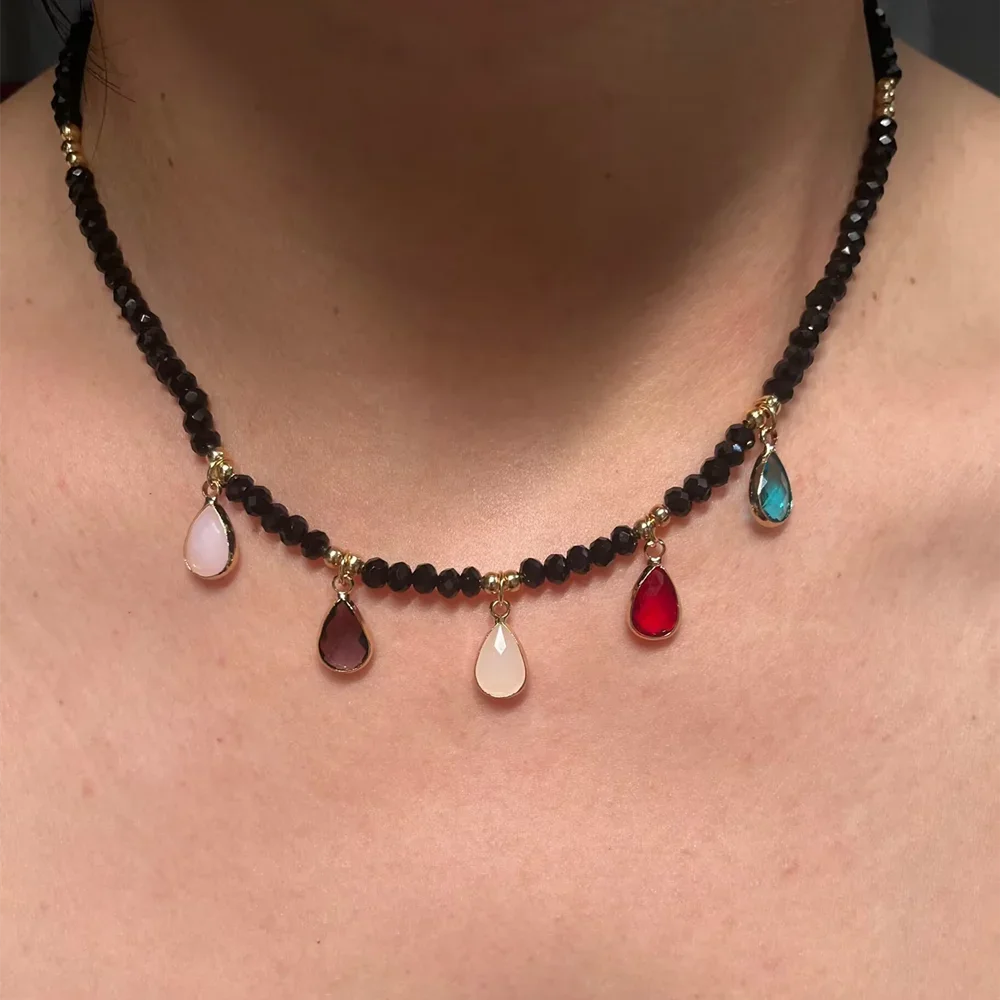 2023 Fashion Multilayer Boho Colorful Bead Chain Necklace For Women Female Crystal Water Drop Metal Letter Pendant Jewelry Gift - LOCKDEALZ