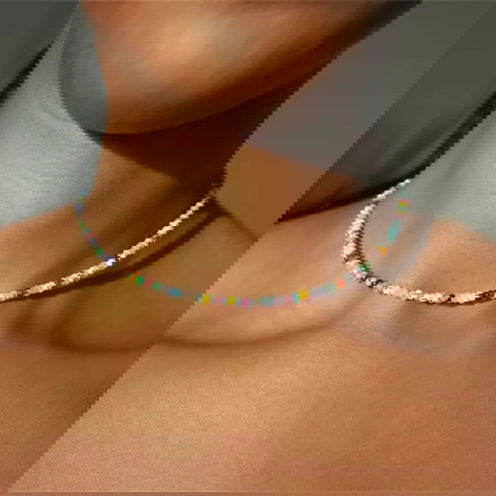 2023 Fashion Multilayer Boho Colorful Bead Chain Necklace For Women Female Crystal Water Drop Metal Letter Pendant Jewelry Gift - LOCKDEALZ
