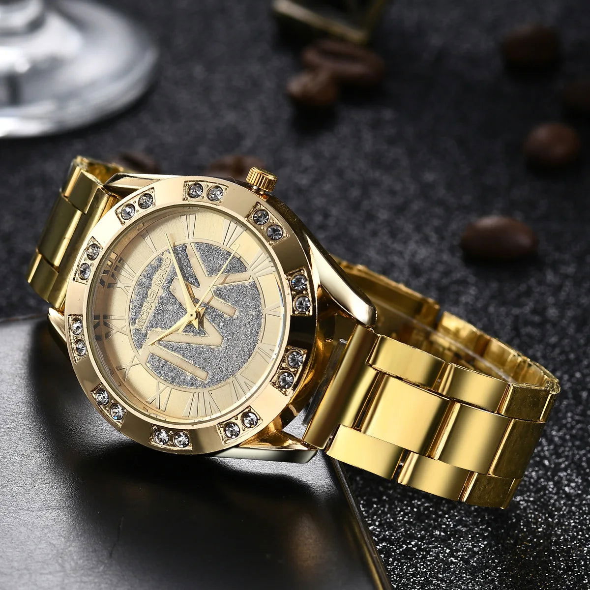 2023 Women Crystal Diamond Watches Luxury Brand Gold WristWatch Stainless Steel Women's Watch Clock Leisure Reloj Mujer TVK - LOCKDEALZ