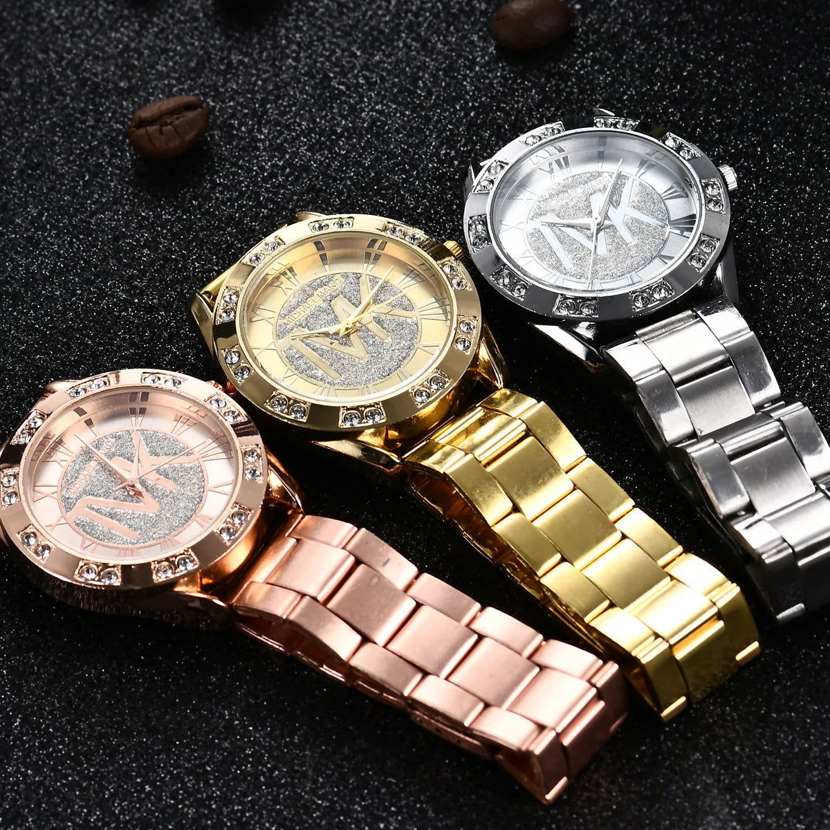 2023 Women Crystal Diamond Watches Luxury Brand Gold WristWatch Stainless Steel Women's Watch Clock Leisure Reloj Mujer TVK - LOCKDEALZ
