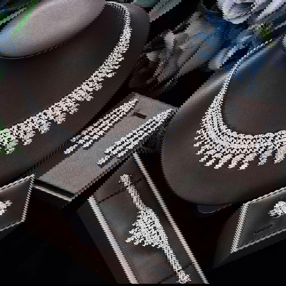 2024 Hot selling 4-piece Bride Wedding Jewelry Set with Cubic Zirconia Dubai Luxury Jewelry Set - LOCKDEALZ