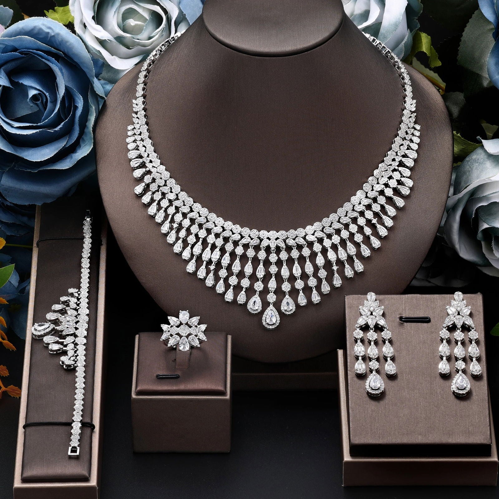 2024 Hot selling 4-piece Bride Wedding Jewelry Set with Cubic Zirconia Dubai Luxury Jewelry Set - LOCKDEALZ