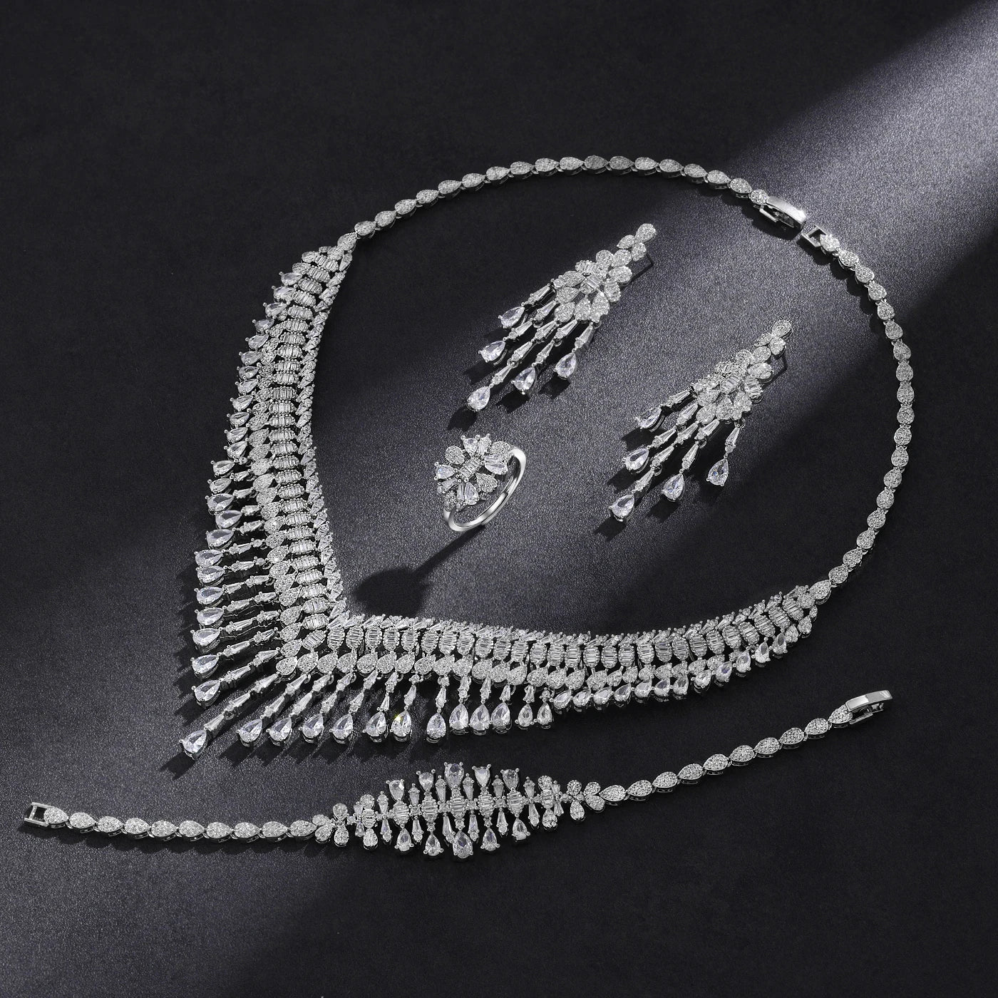 2024 Hot selling 4-piece Bride Wedding Jewelry Set with Cubic Zirconia Dubai Luxury Jewelry Set - LOCKDEALZ