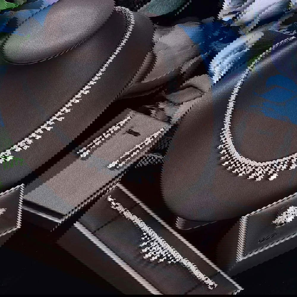 2024 Hot selling 4-piece Bride Wedding Jewelry Set with Cubic Zirconia Dubai Luxury Jewelry Set - LOCKDEALZ