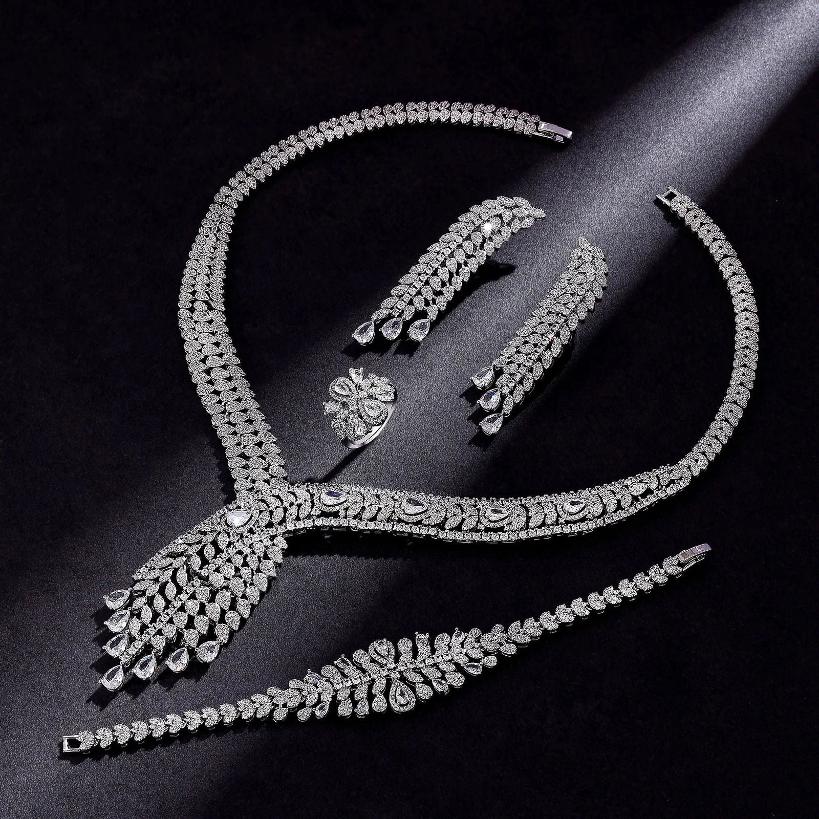 2024 Hot selling 4-piece Bride Wedding Jewelry Set with Cubic Zirconia Dubai Luxury Jewelry Set - LOCKDEALZ