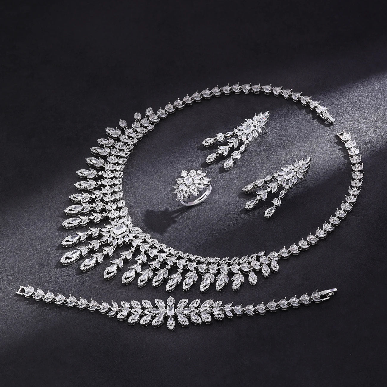 2024 Hot selling 4-piece Bride Wedding Jewelry Set with Cubic Zirconia Dubai Luxury Jewelry Set - LOCKDEALZ