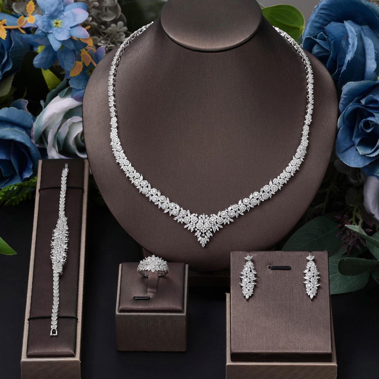 2024 Hot selling 4-piece Bride Wedding Jewelry Set with Cubic Zirconia Dubai Luxury Jewelry Set - LOCKDEALZ