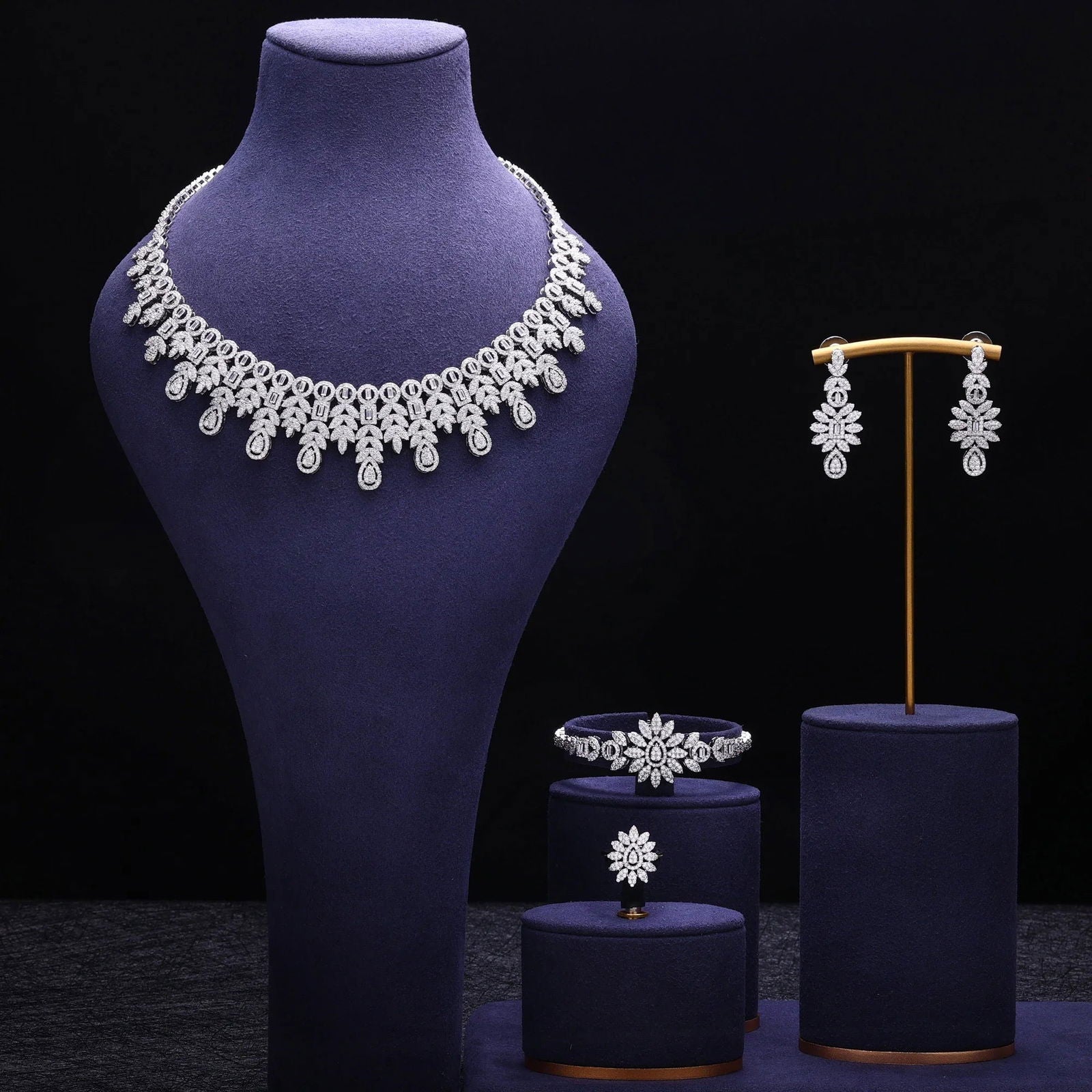 2024 Hot selling 4-piece Bride Wedding Jewelry Set with Cubic Zirconia Dubai Luxury Jewelry Set - LOCKDEALZ