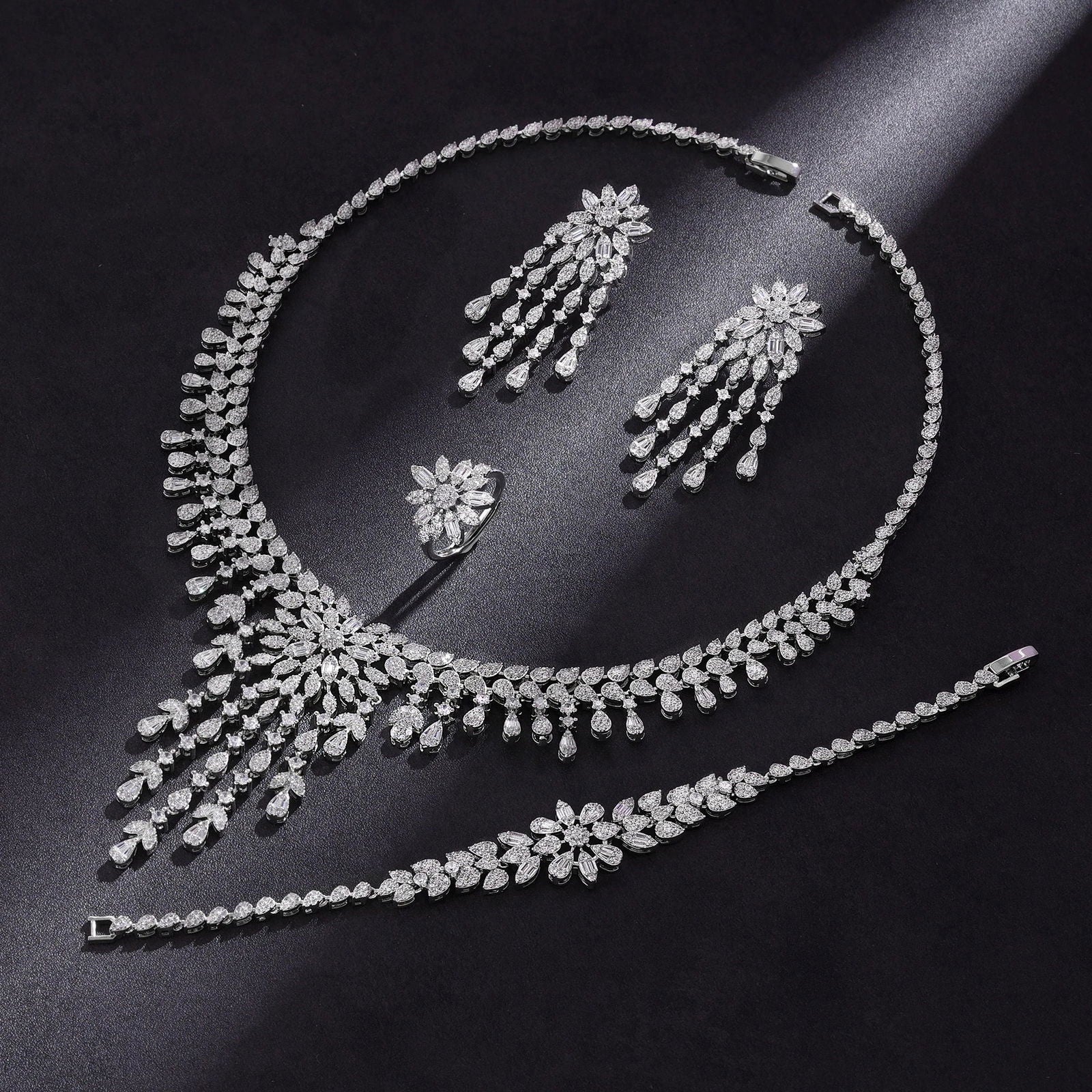 2024 Hot selling 4-piece Bride Wedding Jewelry Set with Cubic Zirconia Dubai Luxury Jewelry Set - LOCKDEALZ