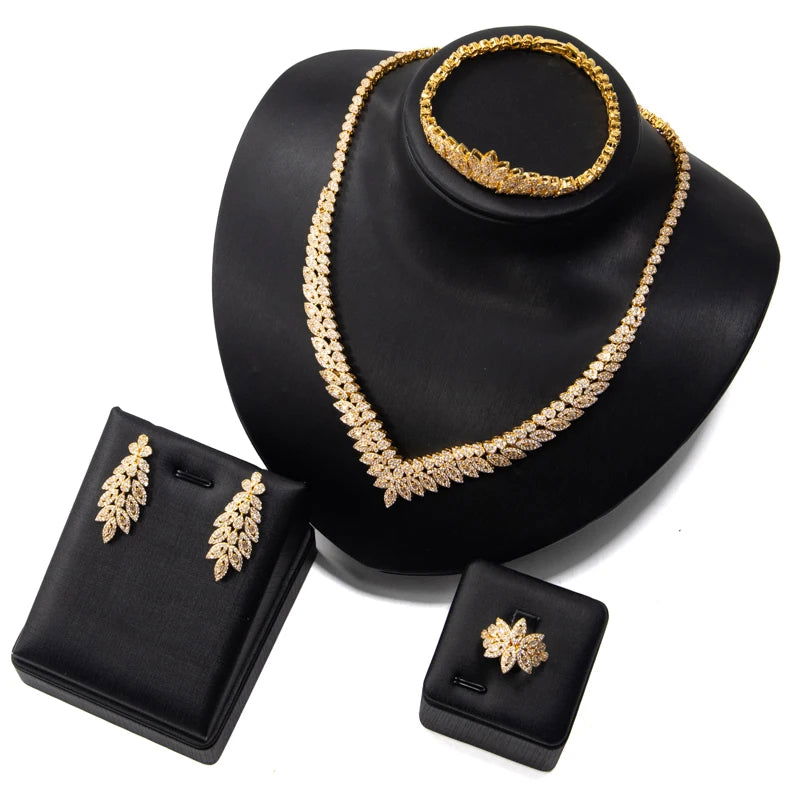 2024 Hot selling 4-piece Bride Wedding Jewelry Set with Cubic Zirconia Dubai Luxury Jewelry Set - LOCKDEALZ