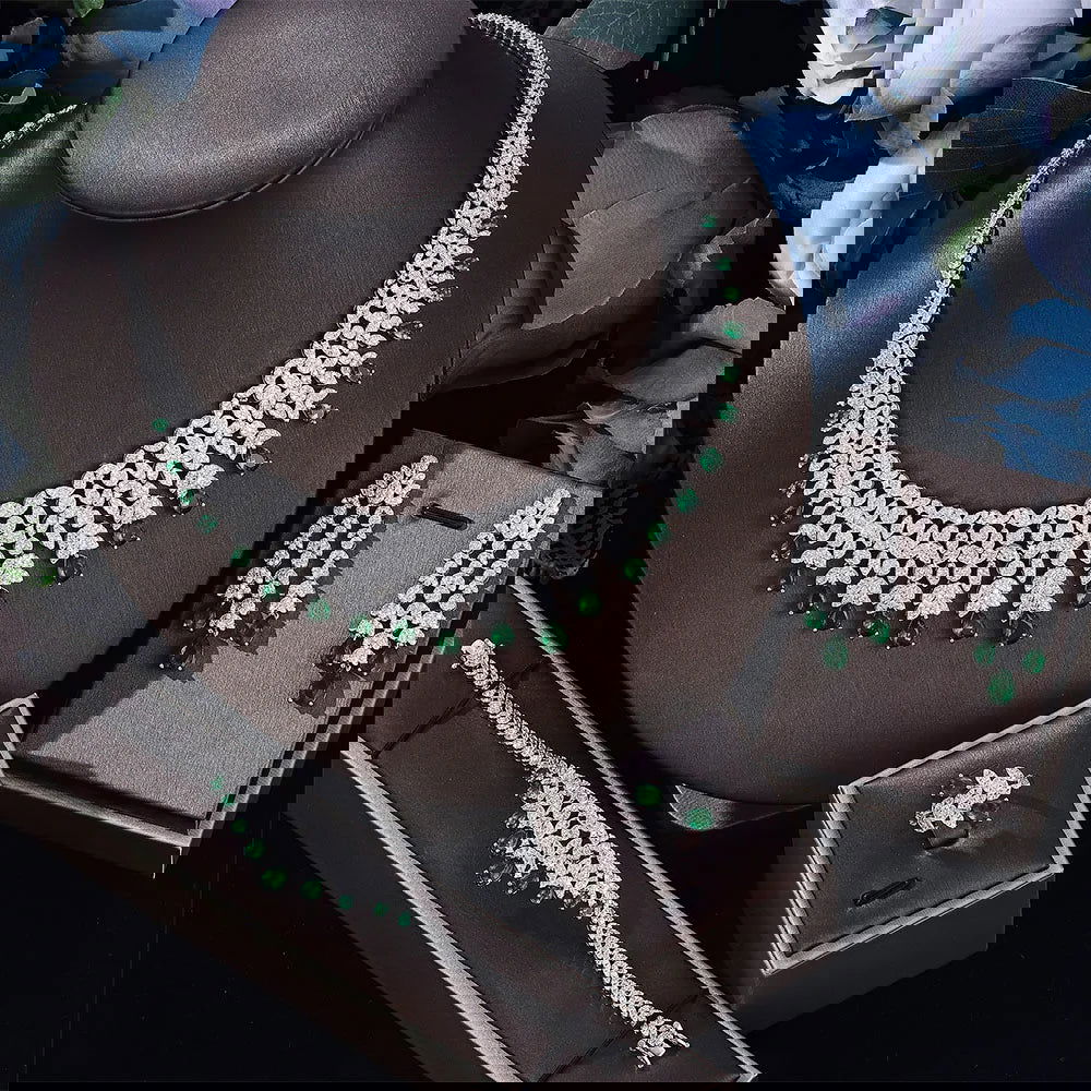2024 Hot selling 4-piece Bride Wedding Jewelry Set with Cubic Zirconia Dubai Luxury Jewelry Set - LOCKDEALZ