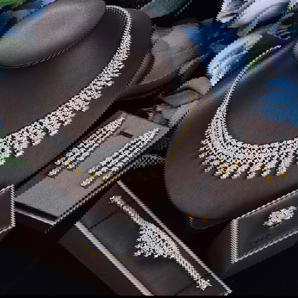2024 Hot selling 4-piece Bride Wedding Jewelry Set with Cubic Zirconia Dubai Luxury Jewelry Set - LOCKDEALZ