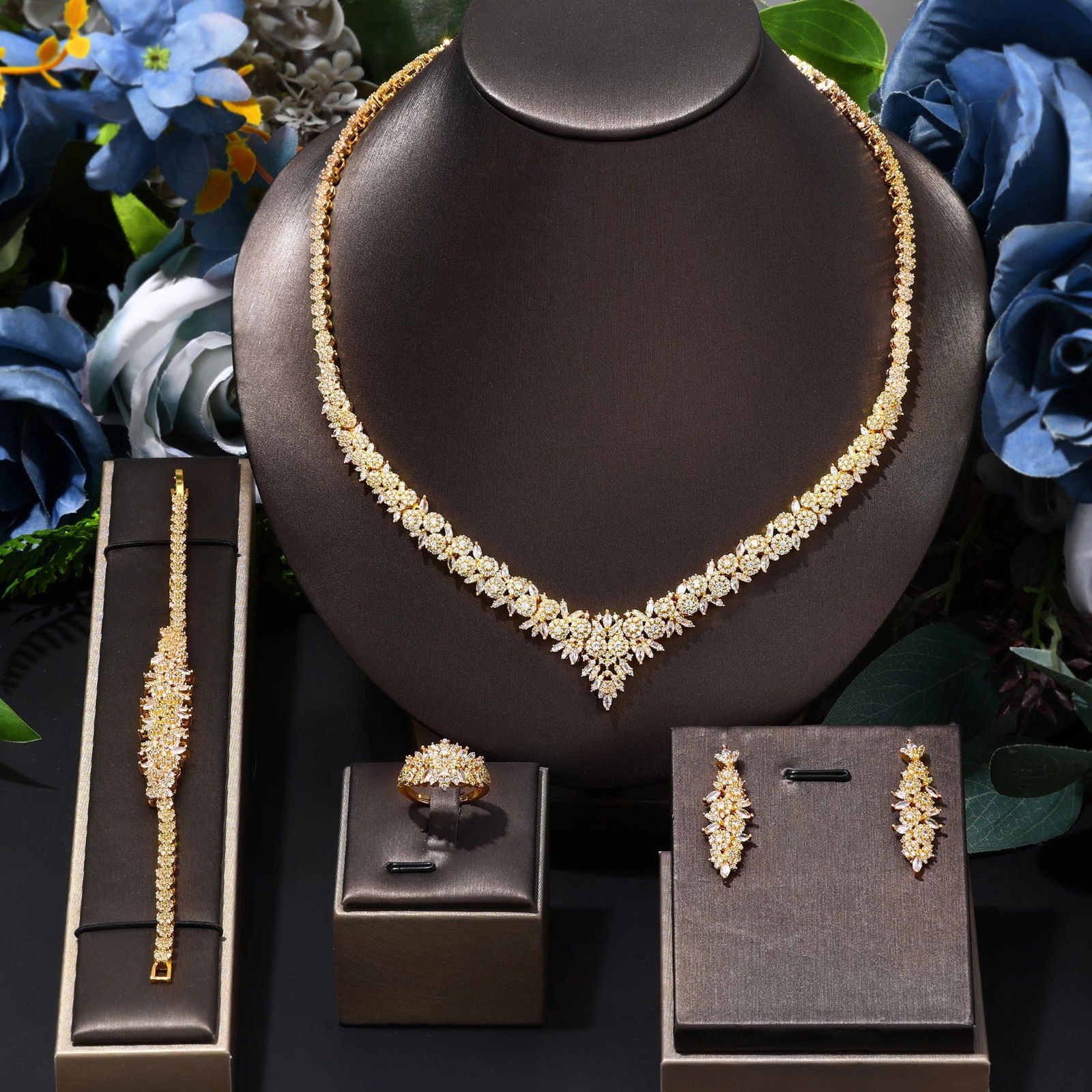 2024 Hot selling 4-piece Bride Wedding Jewelry Set with Cubic Zirconia Dubai Luxury Jewelry Set - LOCKDEALZ