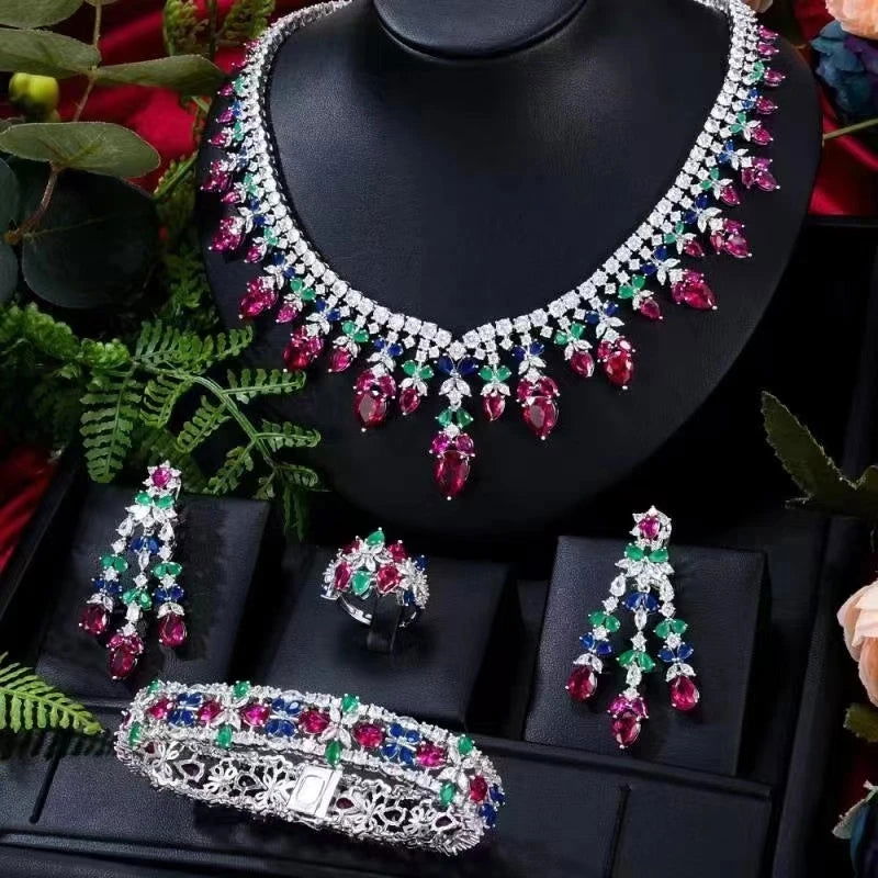 2024 Hot selling 4-piece Bride Wedding Jewelry Set with Cubic Zirconia Dubai Luxury Jewelry Set - LOCKDEALZ