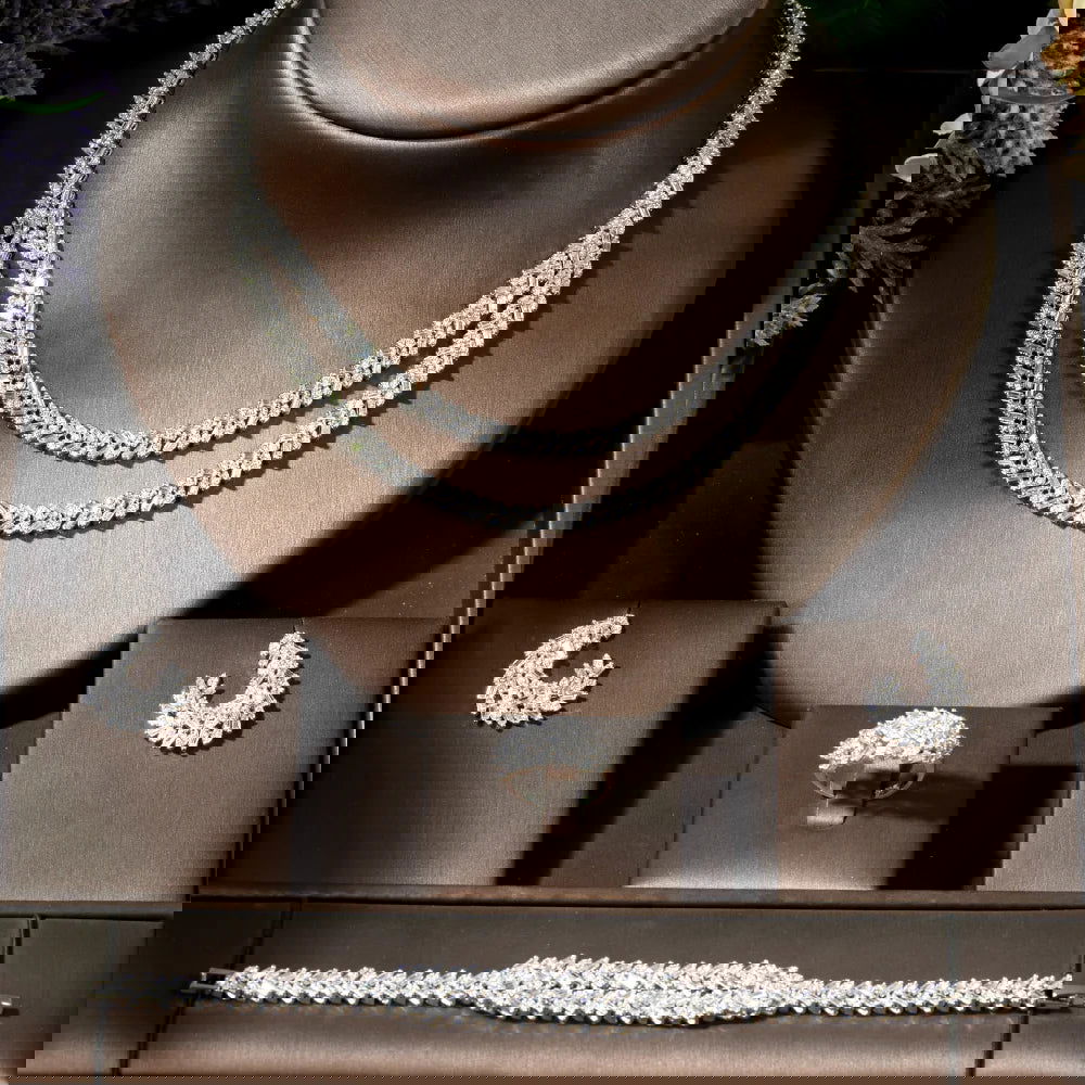2024 Hot selling 4-piece Bride Wedding Jewelry Set with Cubic Zirconia Dubai Luxury Jewelry Set - LOCKDEALZ