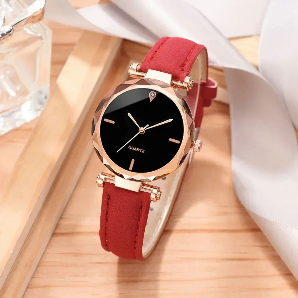 2024 Luxury Fashion Women Watch Set PU Leather Strap Ladies Quartz Wristwatch Rhinestone RoseGold Alloy Bracelet for Ladies Gift - LOCKDEALZ