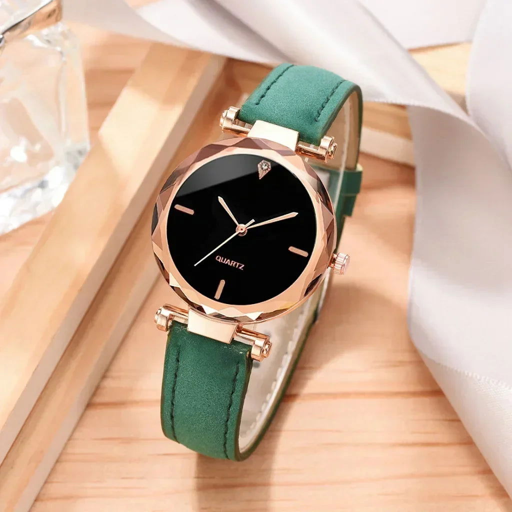 2024 Luxury Fashion Women Watch Set PU Leather Strap Ladies Quartz Wristwatch Rhinestone RoseGold Alloy Bracelet for Ladies Gift - LOCKDEALZ