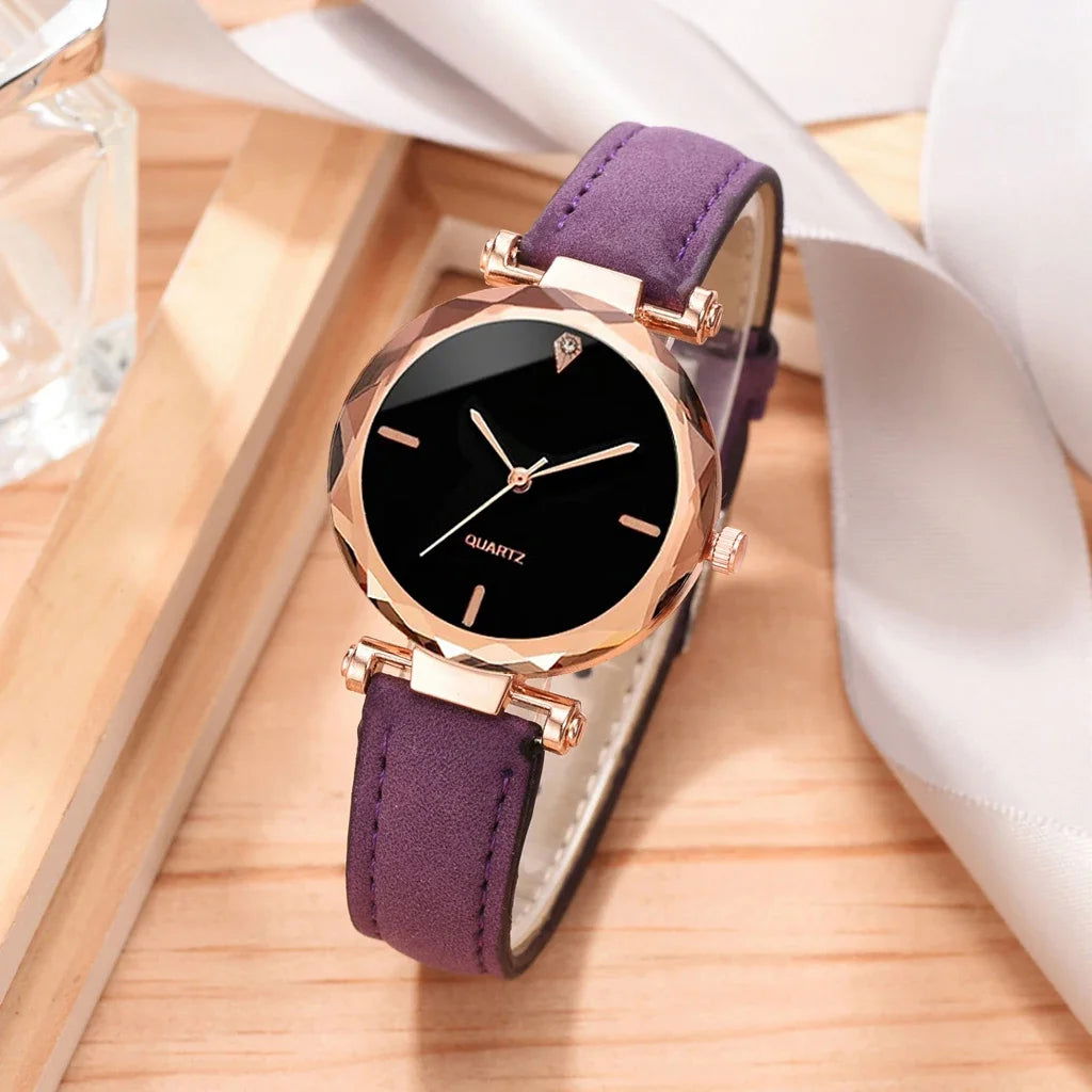 2024 Luxury Fashion Women Watch Set PU Leather Strap Ladies Quartz Wristwatch Rhinestone RoseGold Alloy Bracelet for Ladies Gift - LOCKDEALZ